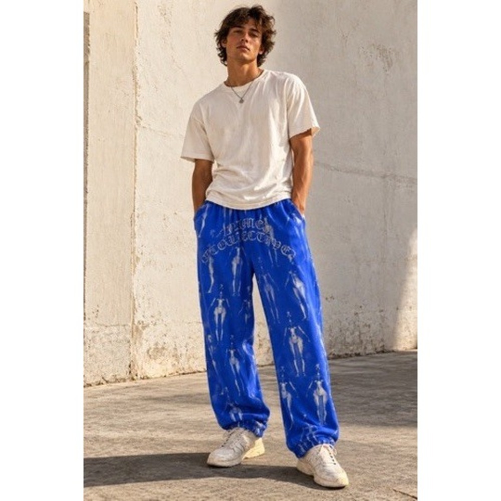 Named Collective Blue Graphic Rhinestone Sweatpants Mens Medium All Over Print